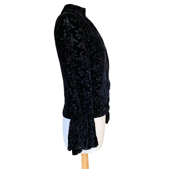 SilkLand Velvet Burnout Silk Wrap Top Floral Bell Sleeve Whimisgoth Dark Fairy-8 - Picture 7 of 15